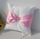 Wedding Ring Pillow Pink Ribbon and Diamante Ring Set